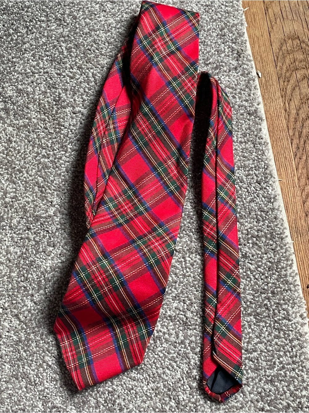 Vintage 80’s Brooks Brothers Red plaid Silk-Wool Tie with Green and Blue Accent